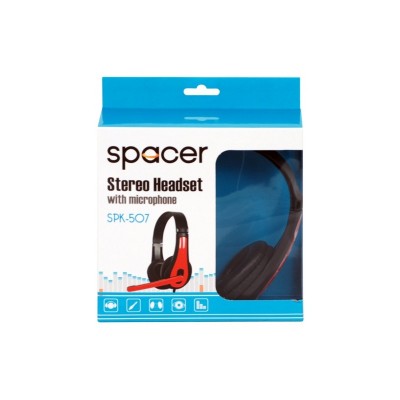 Casti audio Spacer SPK-507 , 3.5 mm Jack , Microfon , Gaming , Negru/Rosu