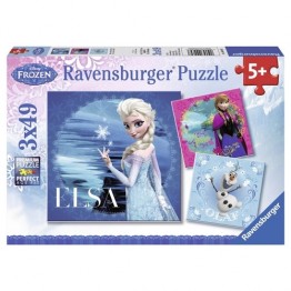 Puzzle Frozen Elsa, Anna si Olaf, 3x49 piese Ravensburger